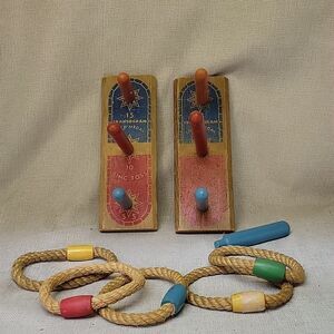 Transogram Gold Medal Vintage 1950s Wooden Ring Toss Yard Game